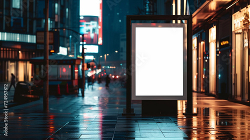Blank white street billboard poster lightbox stand mock with urban city. mock up
