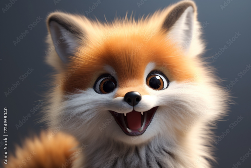 Adorable 3D cartoon red fox close-up portrait on a gray background. Adorable 3D cartoon red fox close-up portrait on a gray background.