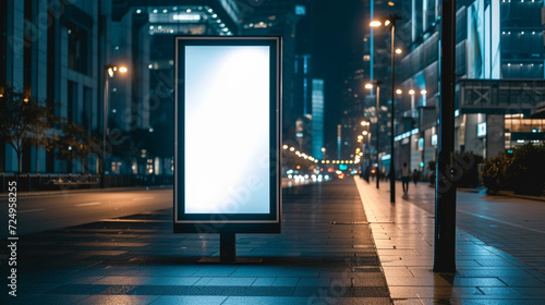 Blank white street billboard poster lightbox stand mock with urban city. mock up
