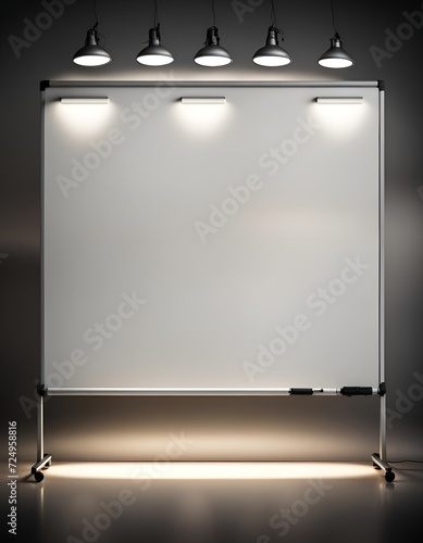 large blank whiteboard with spotlights