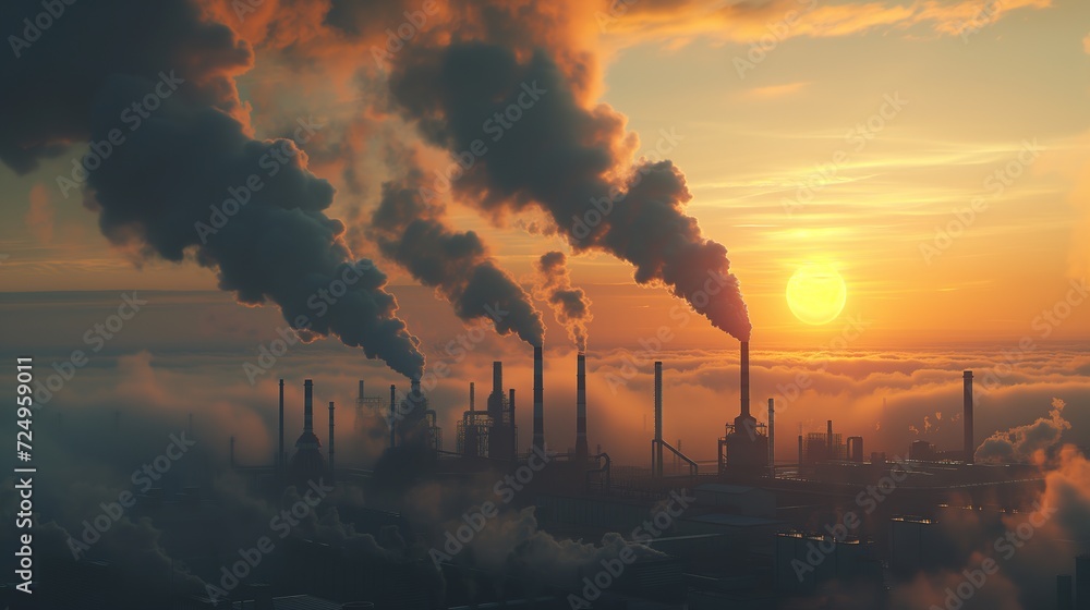 Industry metallurgical plant dawn smoke smog emissions, bad ecology.