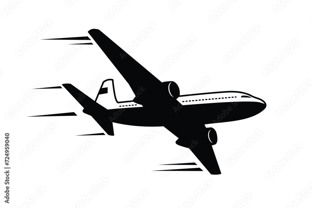 Plane flight in sky icon, solid illustration,  vector pictogram on transparent background