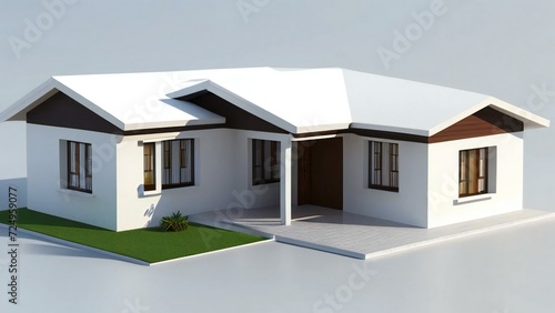 3d house model rendering on white background, Clean and precise 3D illustration modern cozy house. Concept for real estate or property.