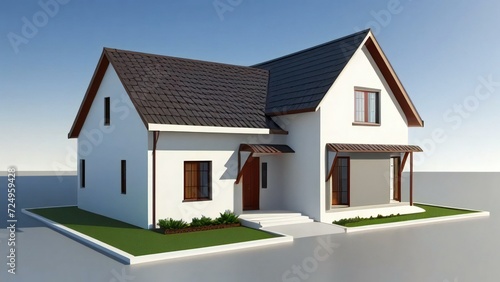 3d house model rendering on white background, Clean and precise 3D illustration modern cozy house. Concept for real estate or property. © home 3d