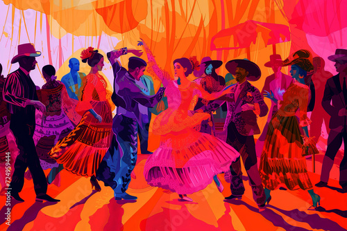 Generative AI illustration of people dancing sevillanas photo