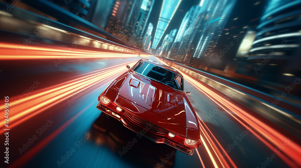 Futuristic Thrills Cinematic Shot of a Supercar in a Cyber City, Speeding Through Cyber Space Futuristic Thrills Cinematic Shot of a Supercar in a Cyber City, Speeding Through Cyber Space