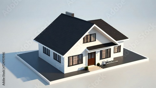 3d house model rendering on white background, Clean and precise 3D illustration modern cozy house. Concept for real estate or property. © samsul