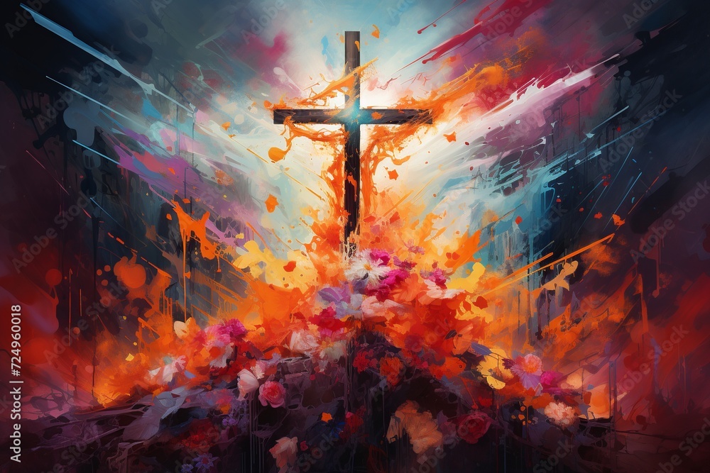 Experience the profound symbol of faith through an illustration depicting the Cross of Christ - obrazy, fototapety, plakaty 
