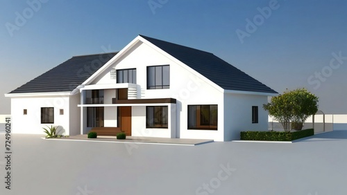 3d house model rendering on white background, Clean and precise 3D illustration modern cozy house. Concept for real estate or property.