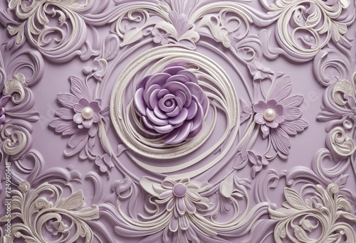 3D printable ceiling interior wallpaper with luxury beautiful violet jewellery flower  swan  abstract background for wall