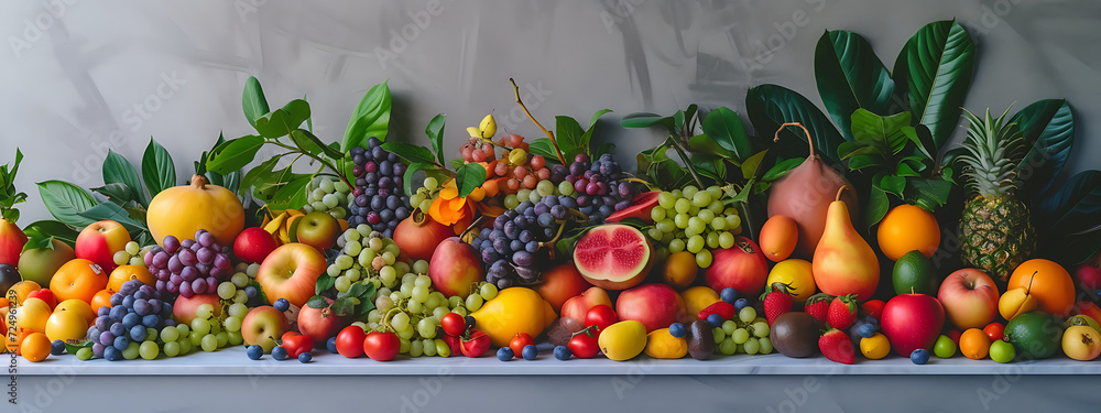 very large wall of fruit and fruit table in very large wall of fruit and fruit table in