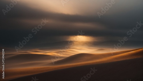 sunset in the desert, dark clouds, sand, sune
