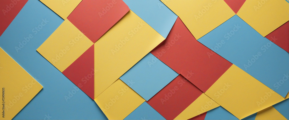 Color papers geometry flat composition background with yellow red and blue tones Color papers geometry flat composition background with yellow red and blue tones
