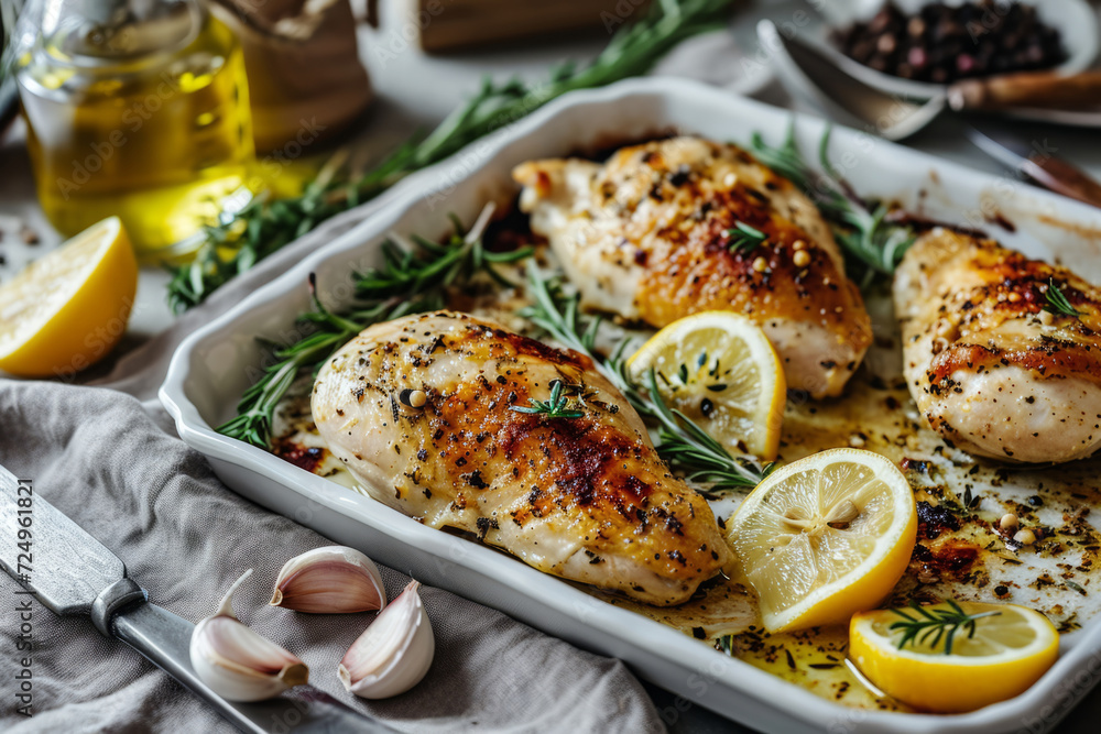 Grilled chicken with butter, lemon and garlic. Generative AI