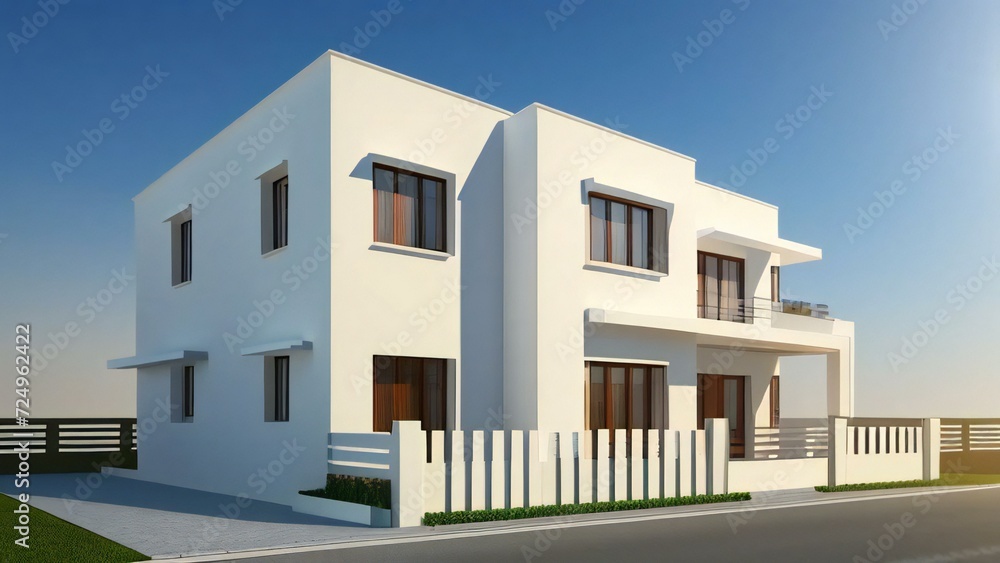 3d house model rendering on white background, Clean and precise 3D illustration modern cozy house. Concept for real estate or property.