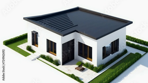 3d house model rendering on white background, Clean and precise 3D illustration modern cozy house. Concept for real estate or property.