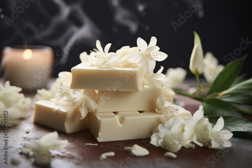 Celebrating White day. Bouquet of white flowers and white chocolate.