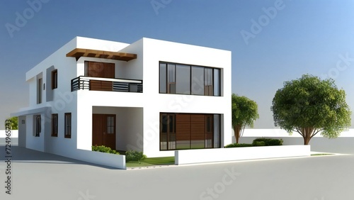 3d house model rendering on white background, Clean and precise 3D illustration modern cozy house. Concept for real estate or property. © Samsul