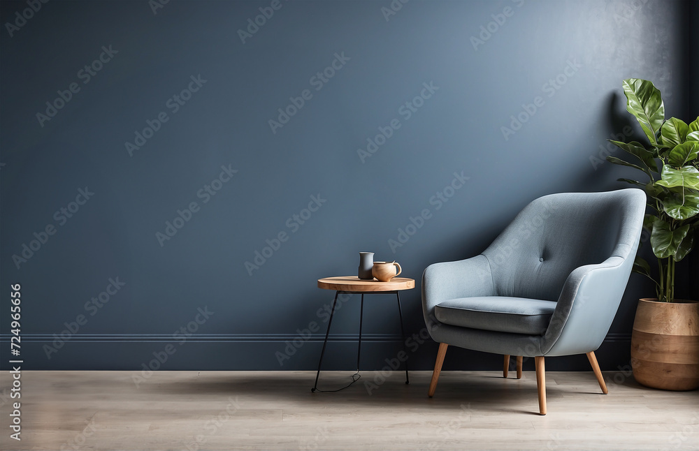 design scene with chair, empty blue room for copy space design, minimum room design scene with chair, empty blue room for copy space design, minimum room