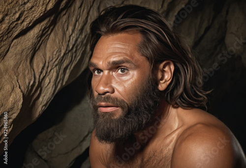 Neanderthal Portrait in Cave photo