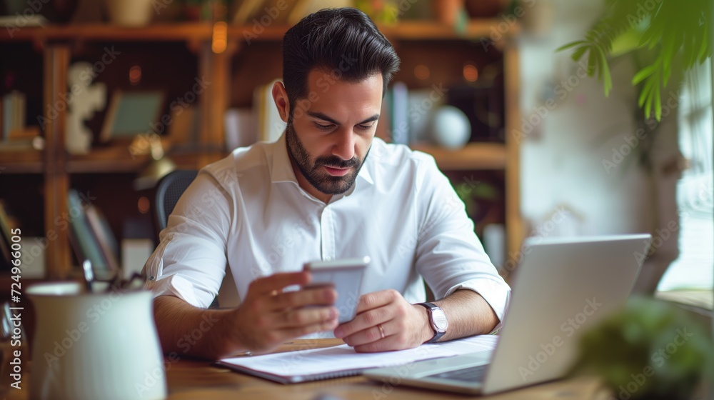Focused Executive Analyzing Data on Smartphone Focused Executive Analyzing Data on Smartphone