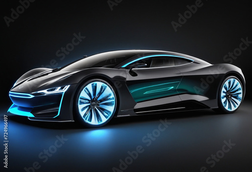 Sleek Electric Car with LED Lights on Dark Background © SR07XC3