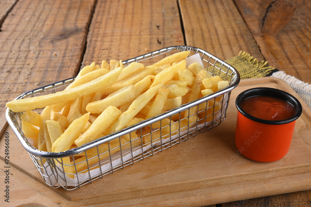 French fries cut into sticks with ketchup tasty and healthy food street food carbohydrate bar French fries cut into sticks with ketchup tasty and healthy food street food carbohydrate bar