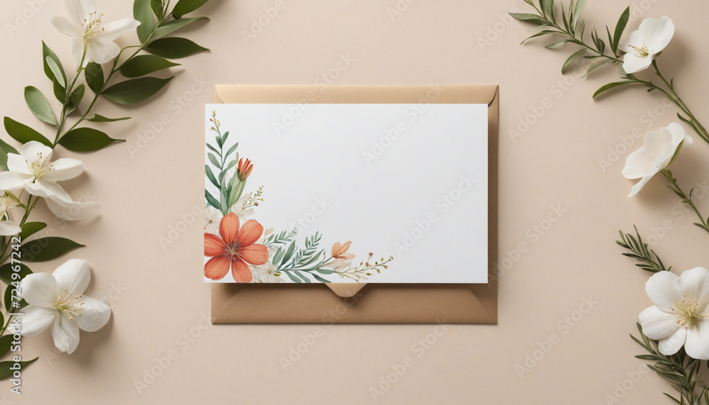 Floral Accent Greeting Card Template on Beige Background for Special Occasions Floral Accent Greeting Card Template on Beige Background for Special Occasions