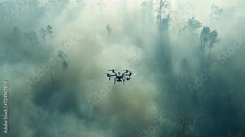 A drone flies over the battlefield through the smoke of battle. Through the thick smoke, a drone hovers, capturing the raw reality of war.