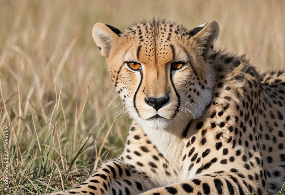 Close-up of a cheetah staring into the camera in its natural habitat Close-up of a cheetah staring into the camera in its natural habitat