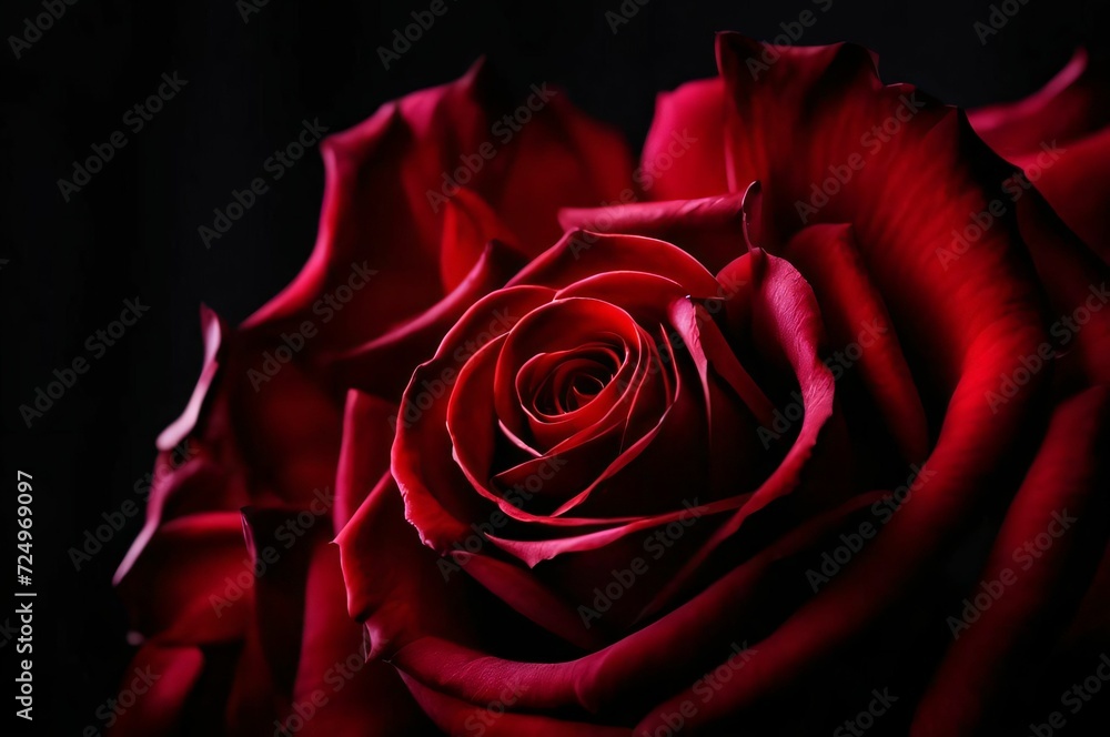 Naklejka premium Red rose close up. Single red rose macro. Red rose on black background
