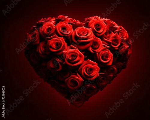 Roses in a heart shape on a red background Valentine s Day