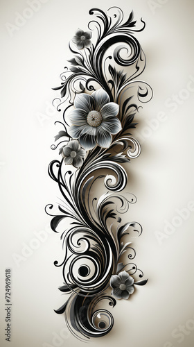 Elegant Floral Ornament Design in Monochrome

