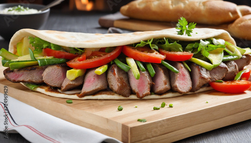 Tasty Berliner Kebab on Special Bread, Top-Quality Grilled Lamb in Soft Pita, Authentic Turkish Kebab with Veggies - Original Fast Food Delight