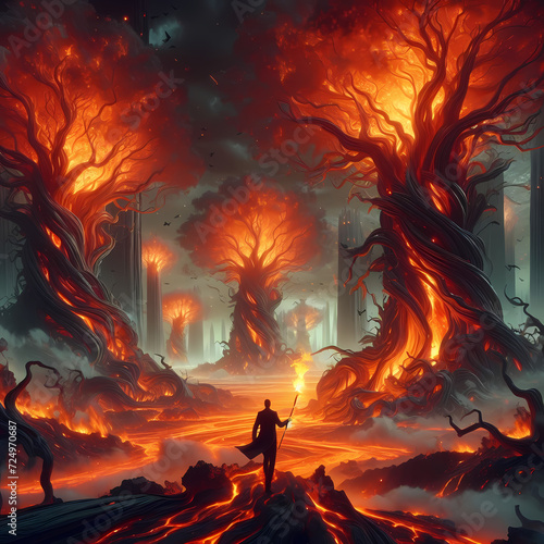 Canvas Print fire in the forest, Generative Ai
