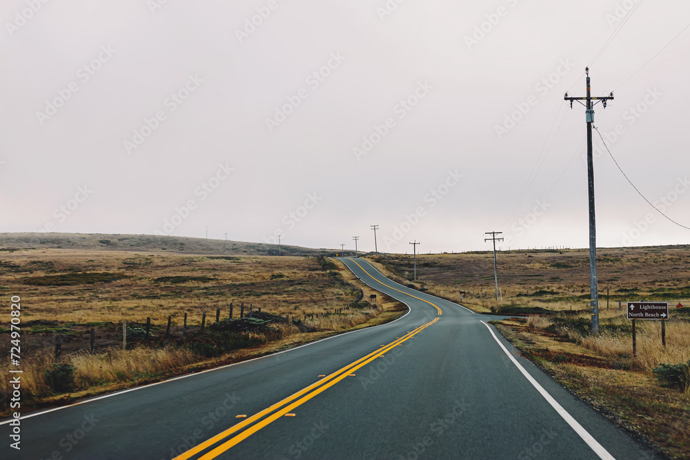 Windy highway with no cars, Point reyes national seashore , California, USA Windy highway with no cars, Point reyes national seashore , California, USA