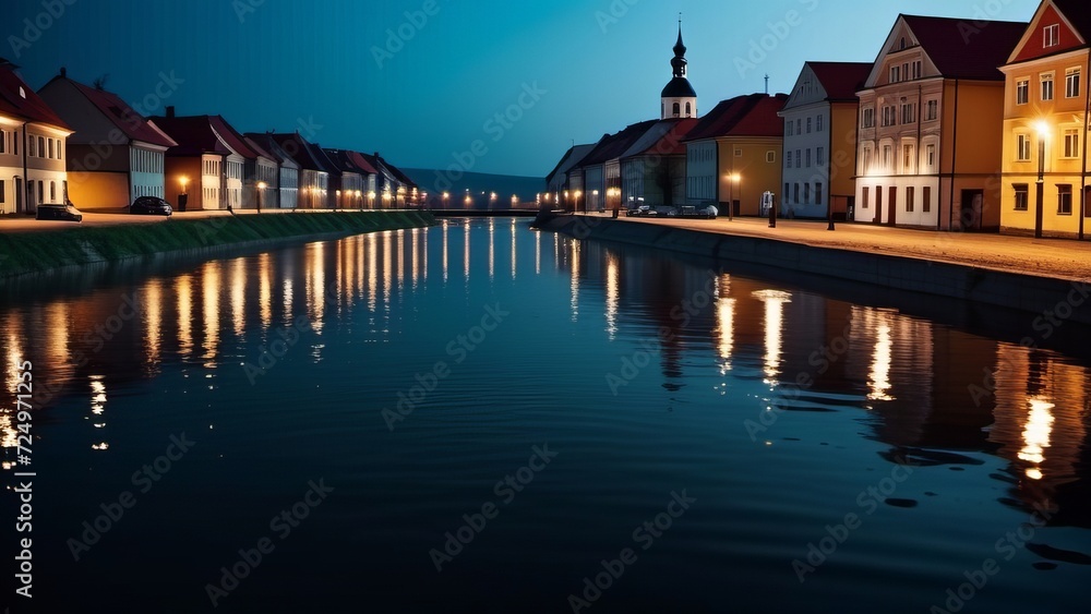 Fototapeta premium river in european city ai generated