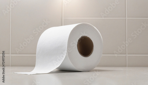 Detailed view of toilet paper roll in spotless restroom photo