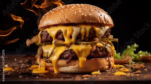 juicy burger with perfectly melted cheese, showcasing our signature sauce