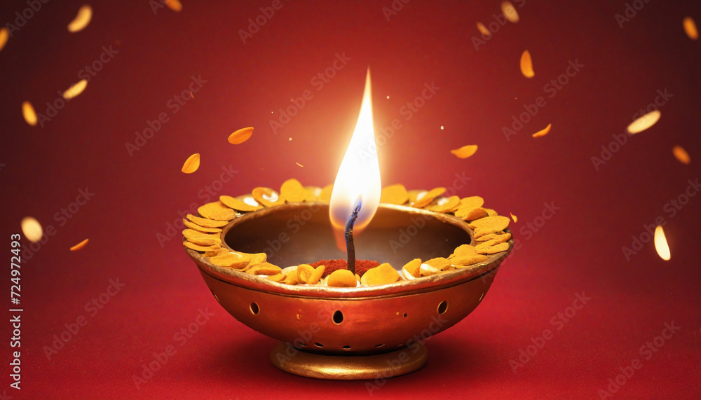 Festive Diya Lamp with Bokeh Lights and Happy Thaipusam Greeting on Red Background Festive Diya Lamp with Bokeh Lights and Happy Thaipusam Greeting on Red Background