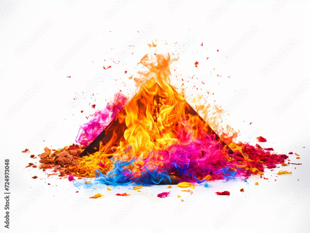 Holika Dahan bonfire on isolated background - ai generative Holika Dahan bonfire on isolated background - ai generative