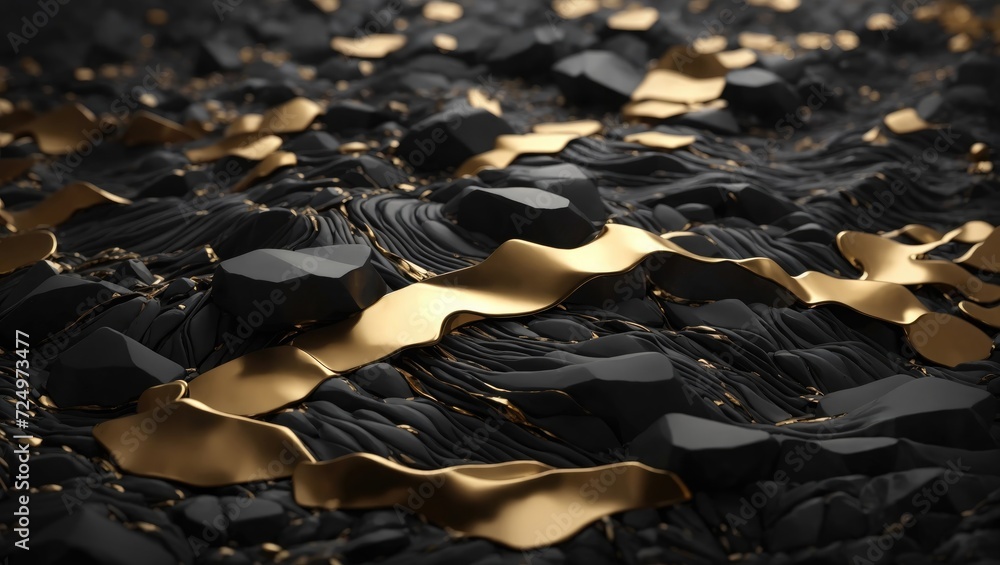 Fototapeta premium luxury gold and black layers texture, rock, dark abstract, illustration premium background, high quality