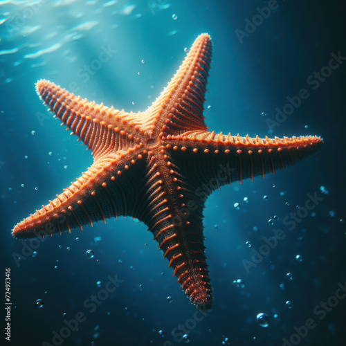 Starfish, Sea star,  Marine life and sea creatures, Seestern, Морская звезда, Estrella de mar,  high quality portrait, isolated blue background. © Erick F. Lopez Felix