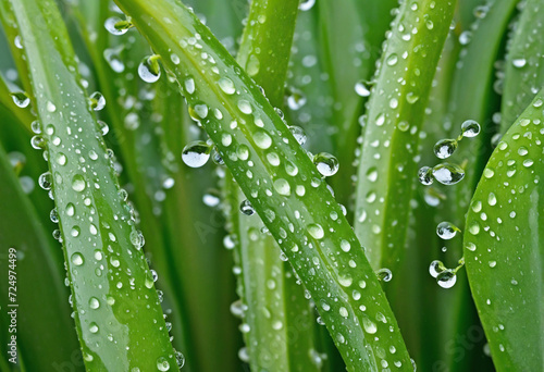 Close-up macro of water droplets on aloe vera