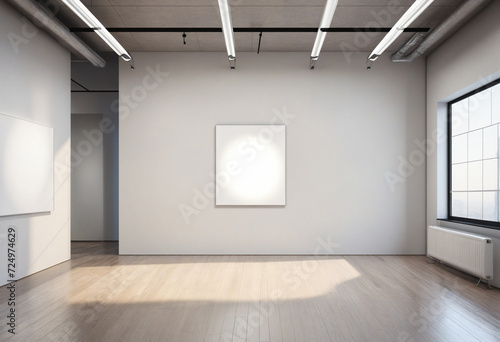 Modern interior mockup with empty canvas and billboard.