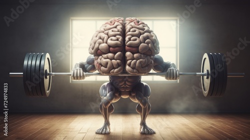 a brain is lifting weights like a bodybuilder. --ar 16:9 