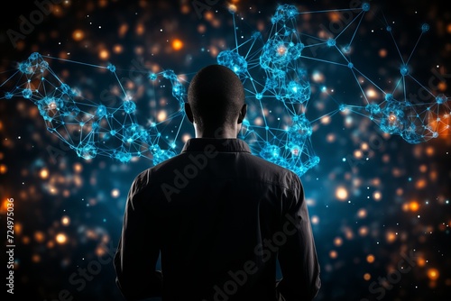 Businessman touching structure of business technology on data network to adapt implement new policies and technology to support it effectively