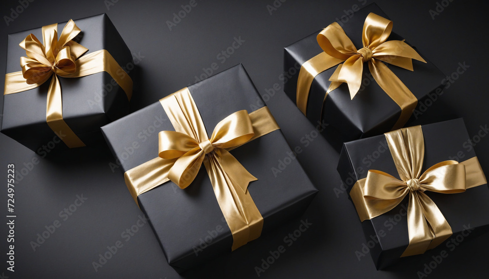 Black Paper with Gold Bows on Dark Background Black Paper with Gold Bows on Dark Background