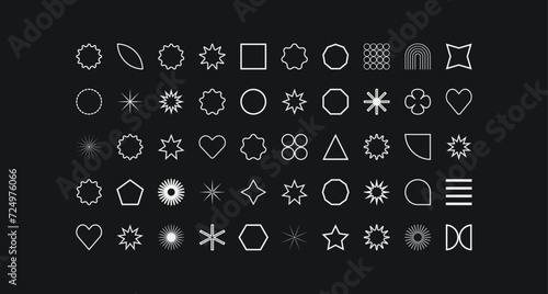 Set of brutalist geometric icons Trendy minimalist basic figures White outline on black background Modern graphic design element on black background Vector illustration