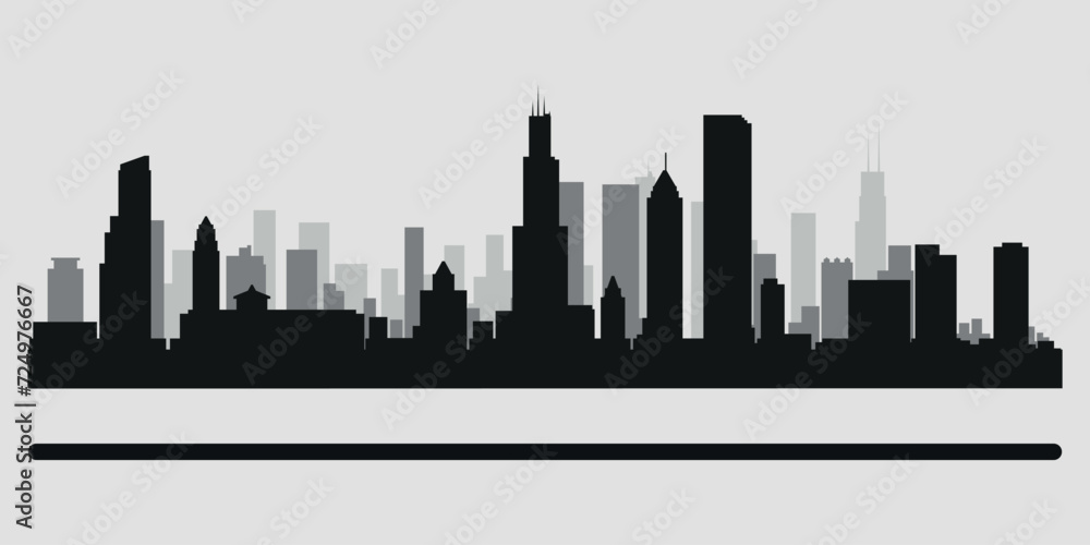 City skyline. Chicago. Silhouettes of buildings. Vector on a gray background